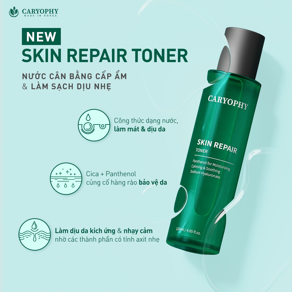 Nước Hoa Hồng Cấp Nước, Làm Dịu và Phục Hồi Da Caryophy Skin Repair Toner 120ml + Tặng kèm 1 Mặt Nạ Caryophy