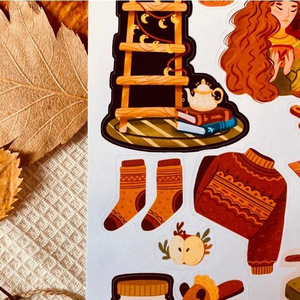 Sticker sheet fall hygge - chuyên dán, trang trí sổ nhật kí, sổ tay | Bullet journal sticker - unim052