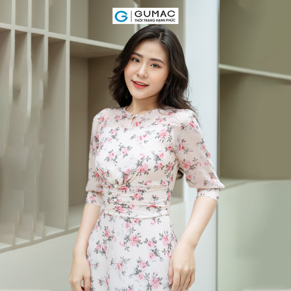 Đầm xếp nhún eo GUMAC LDD0803