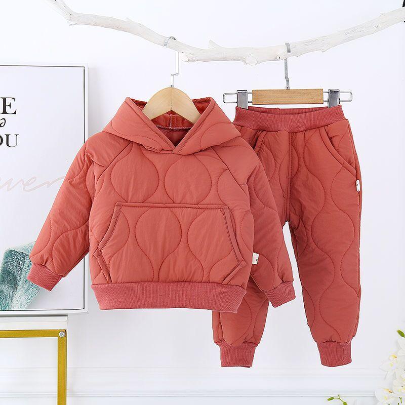 Mùa Đông Trẻ Em Cotton-Áo Đệm Phù Hợp Với Plus Nhung Quần Áo Cho Bé Gái Bé Trai Trang Phục Ấm Áo Khoác + Quần + 2 Chiếc bộ