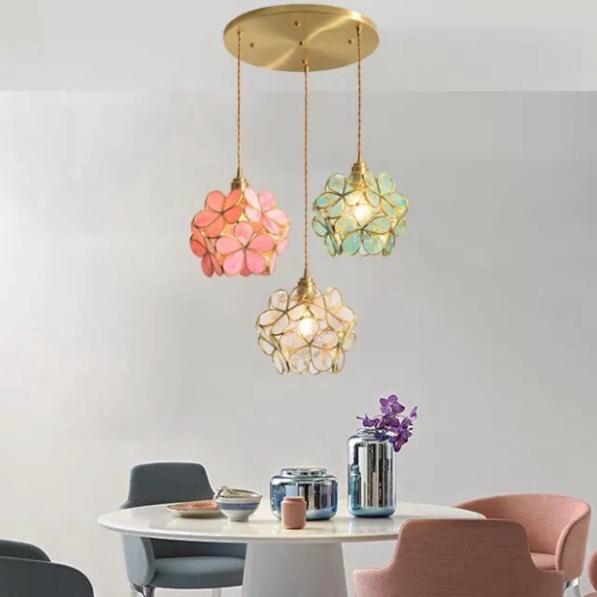 Đèn trang trí, đèn thả hoa chất liệu đồng thuần chất DT DDT