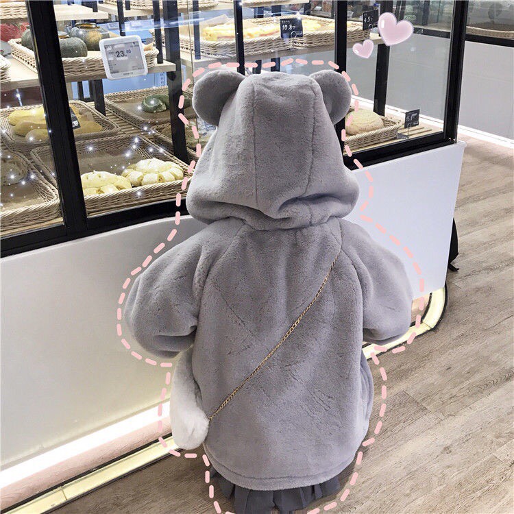 Áo Khoác Lông Cừu Có Mũ Siêu To Tai Gấu Koala Dễ Thương Siêu Ấm Áp