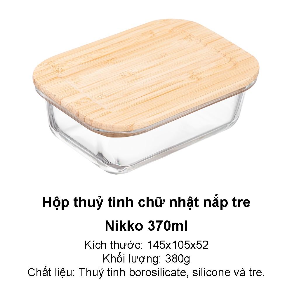 Hộp thủy tinh nắp tre hộp thực phẩm chữ nhật Nikko Inochi