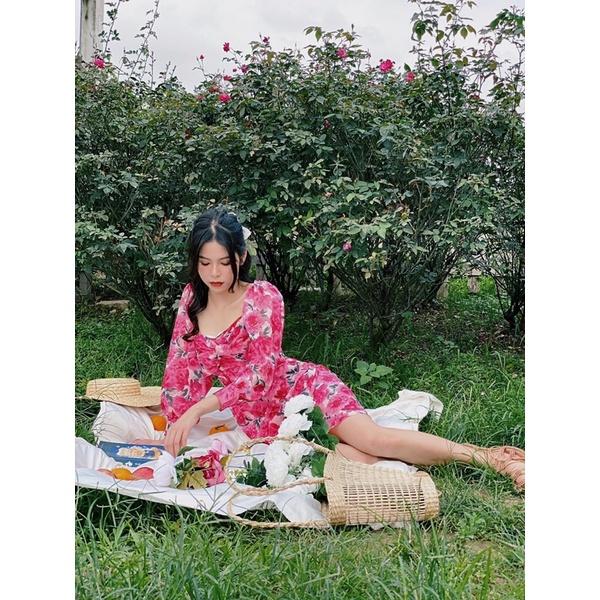 Đầm hoa hồng chéo vạt ngực xoắn- Rosara dress