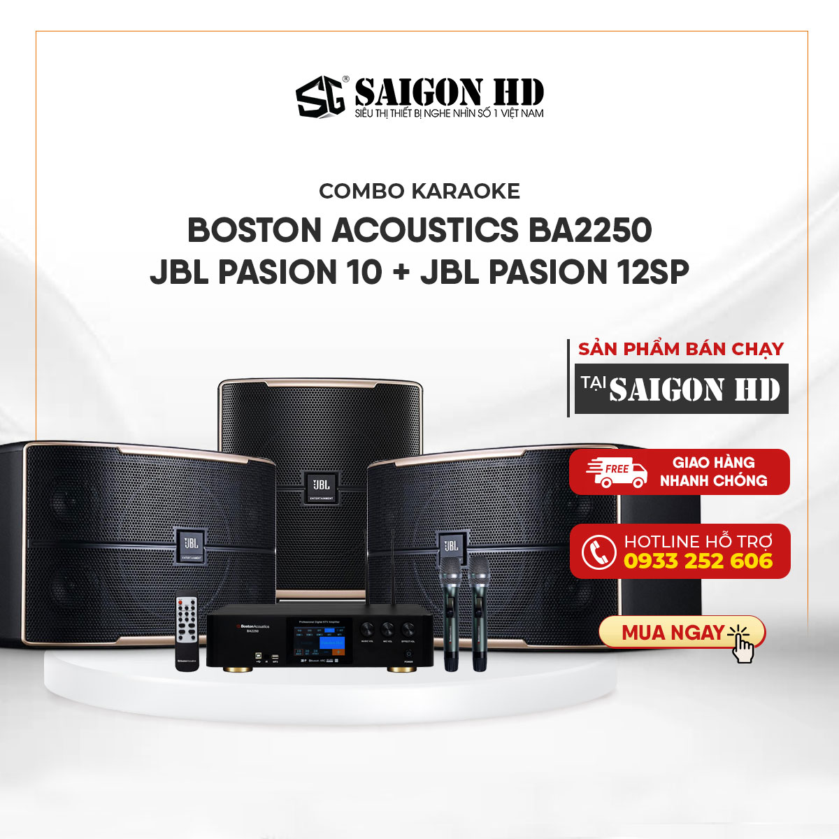 Dàn karaoke gia đình BOSTON BA2250 - JBL PASION 10 - JBL PASION 12SP - Hàng chính hãng, giá tốt