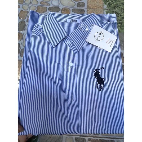 Áo sơmi kẻ sọc thêu logo xinh xắn