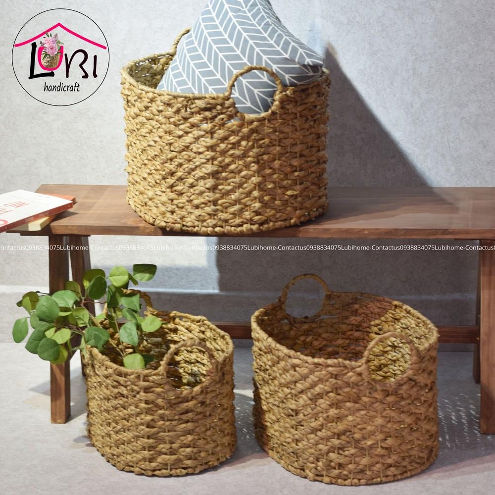 Lubi Home - Sọt đựng đồ lục bình hình oval đan bím - đơn giản, sang trọng