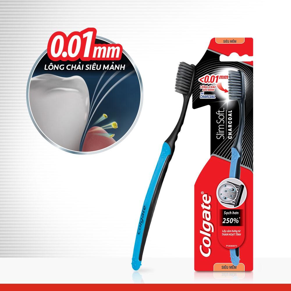 Bộ 4 Bàn chải đánh răng Colgate than hoạt tính kháng vi khuẩn SlimSoft Charcoal mềm mảnh tặng bộ 4 kem đánh răng Colgate thiên nhiên làm trắng từ Tảo biển và Muối tinh khiết 40g