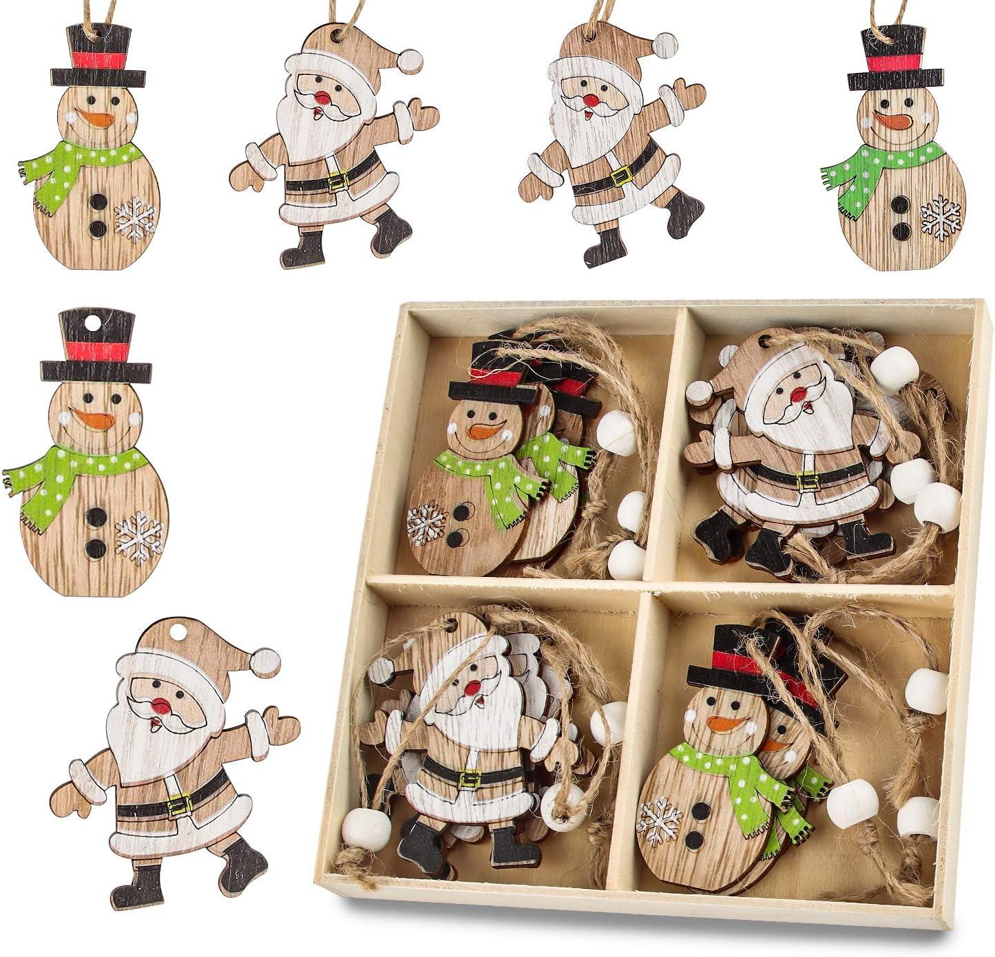 Trang trí cây Giáng sinh bằng gỗ để treo, treo đồ trang trí trong gỗ Giáng sinh, bộ chip gỗ trang trí đầy màu sắc, mặt dây chuyền Giáng sinh với hộp lưu trữ và khăn quàng cổ