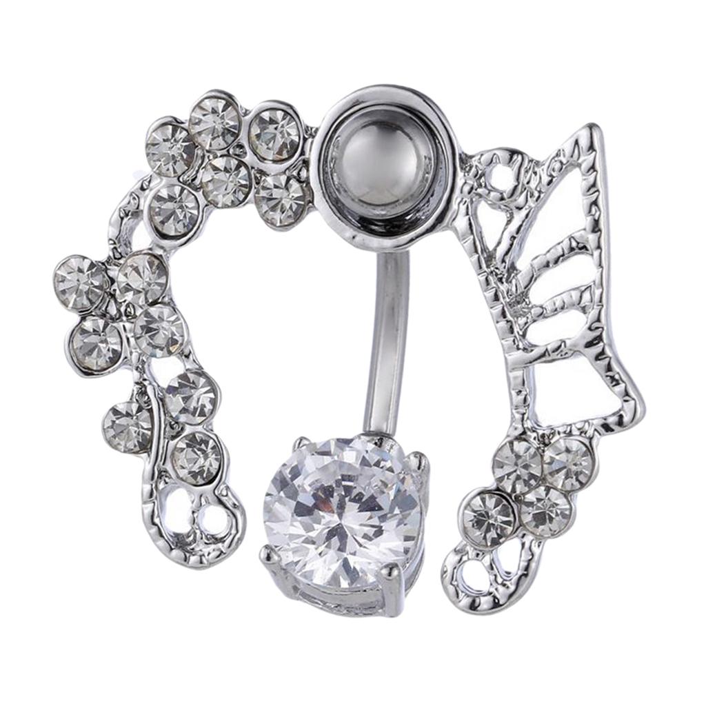 Zircon Navel Ring Belly Button Body Piercing Jewelry stainless steel Silver