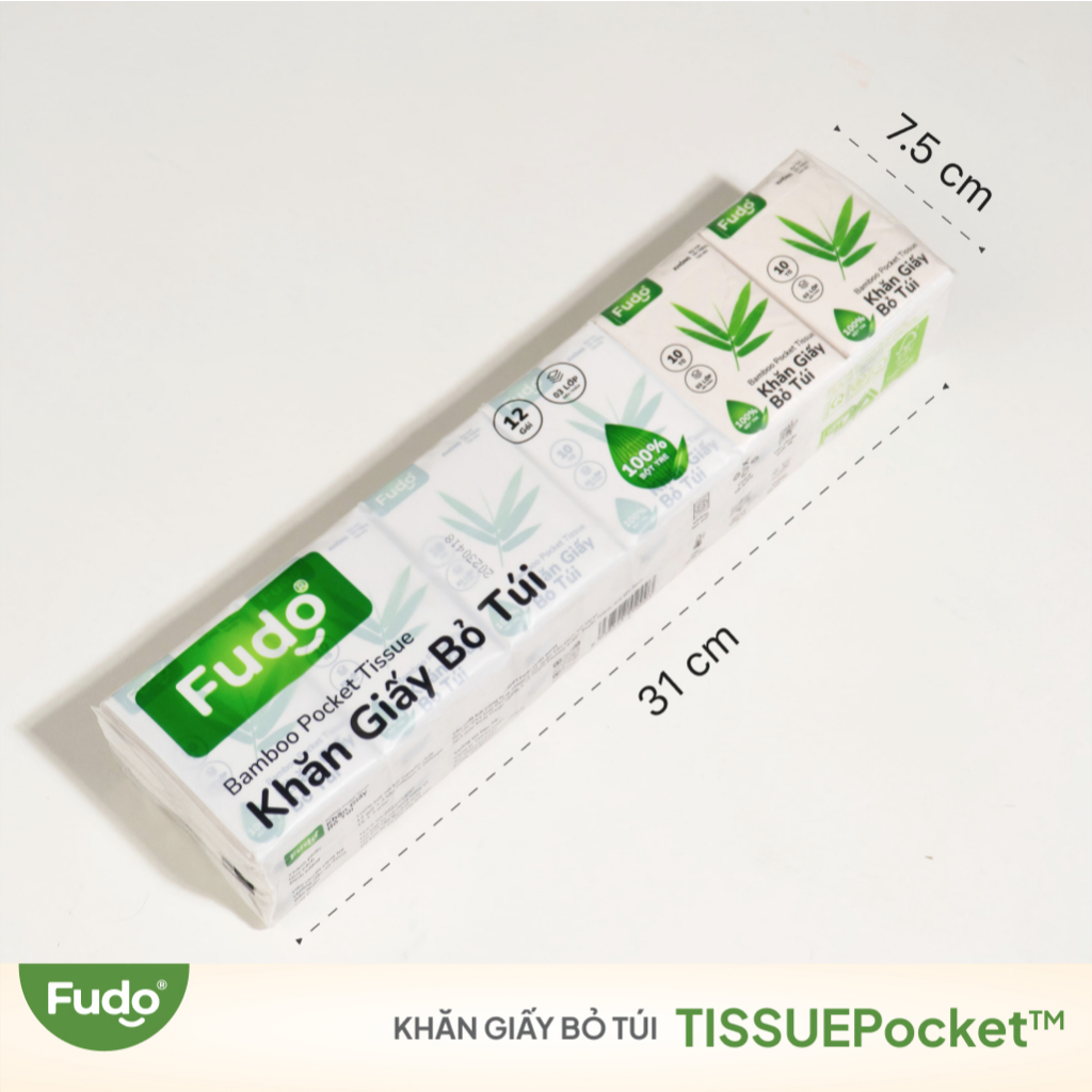 Khăn giấy bỏ túi Fudo TISSUEPocket từ sợi tre - 1 Lốc 12 gói