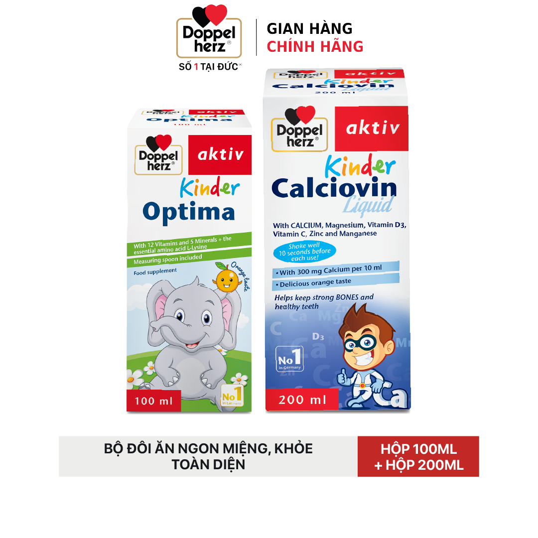 Bộ đôi Ăn ngon miệng, khỏe toàn diện Kinder Optima và Calciovin Liquid - Doppelherz