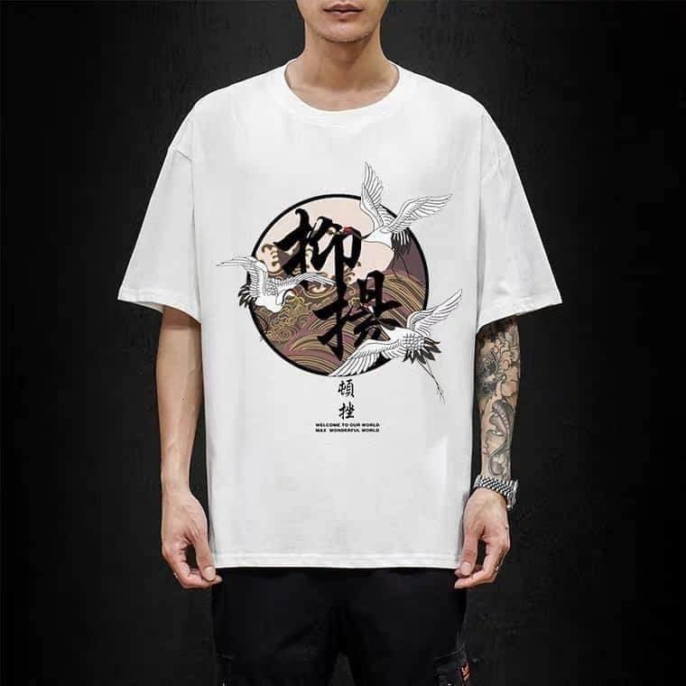 ÁO THUN UNISEX COTON CHIM HẠC CHỮ TÀU