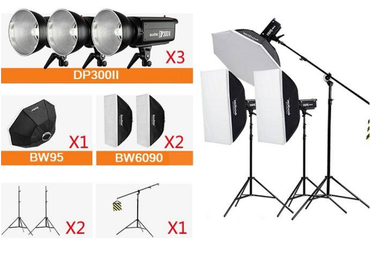 Bộ 3 đèn flash chụp ảnh Godox DP300II Hàng Chính Hãng