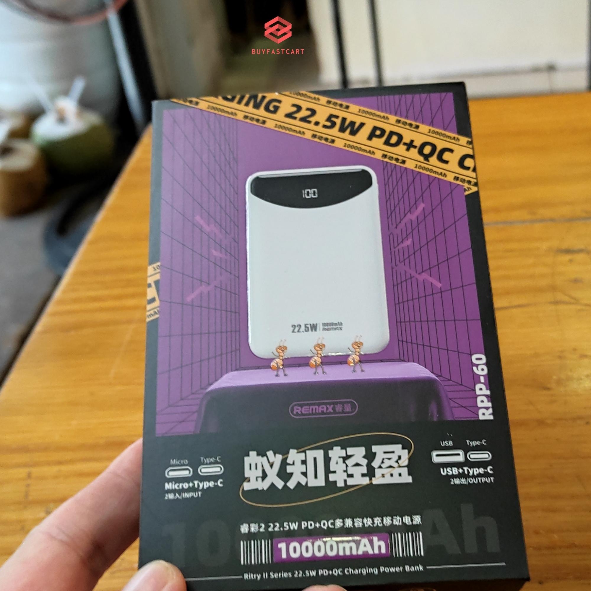 Pin sạc dự phòng nhanh 22.5w Remax RPP-60 10.000mAh QC3.0 PD - Hàng chính hãng