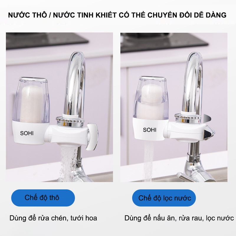 Bộ lọc nước Sohi lọc sạch nước an toàn, máy lắp trực tiếp tại vòi nước không mùi