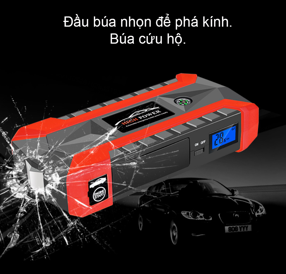 Bộ kích điện nổ máy oto xe hơi + Tặng Máy Bơm lốp xe + Vali phụ kiện - HJX29