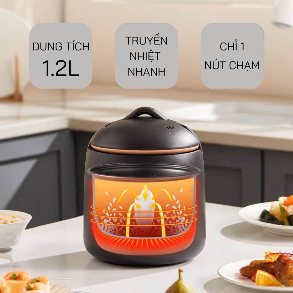 Nồi cơm điện Chigo dung tích 1,2L lòng nồi chống dính, công suất 600W - K-Mart (Màu ngẫu nhiên)