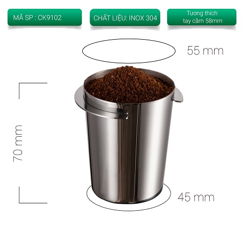 Ly dosing cup inox hứng đựng cà phê cho máy xay EK43 và espresso Cafede Kona