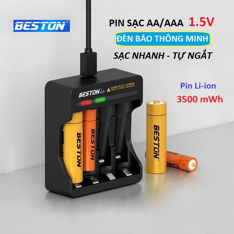 Hình ảnh Pin sạc AA/AAA Beston chính hãng 1.5V kèm bộ sạc nhanh tự ngắt hàng cao cấp