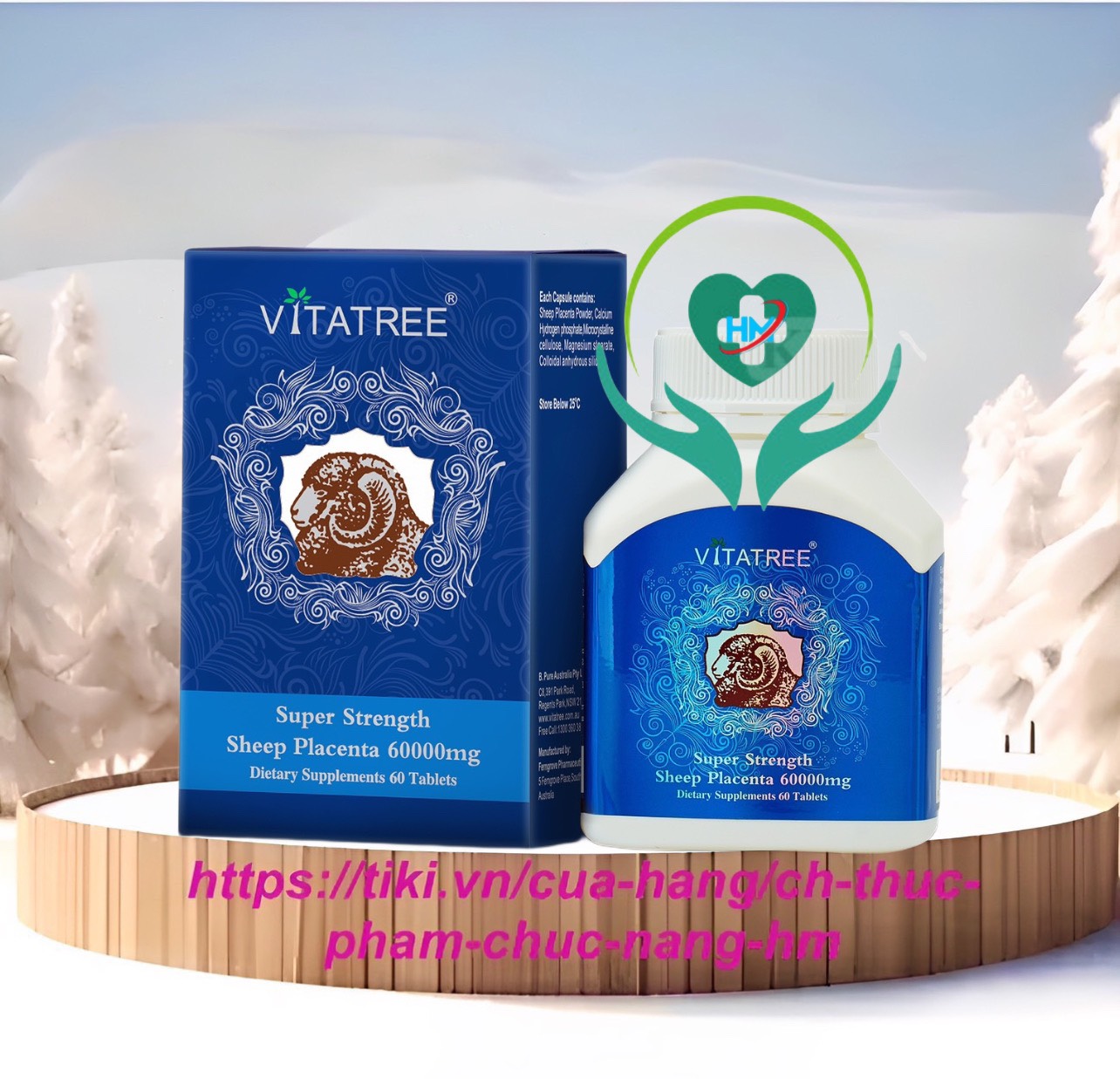 Viên uống NHAU THAI CỪU Vitatree Strength Sheep Placenta 60000mg - Nhập Khẩu ÚC