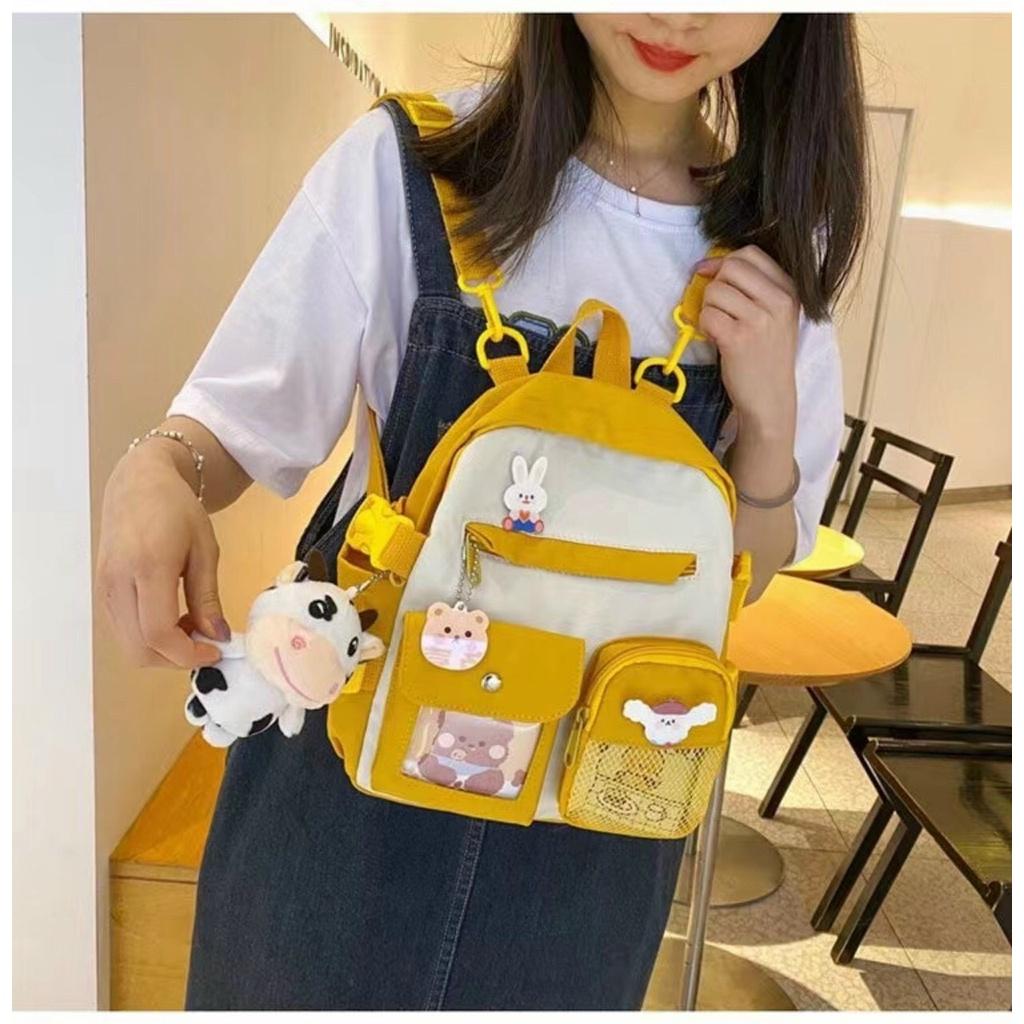 Balo Học Sinh Ulzzang Vải Canvas Chống Nước Mix Hình Gấu Cực Xinh Dễ Phối Đồ Năng Động Unisex