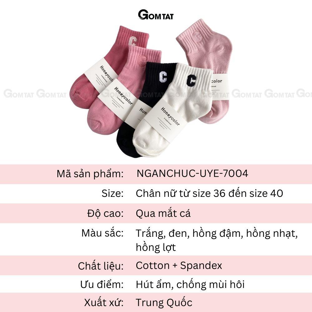 Tất nữ cổ ngắn cao cấp mẫu chữ C, vớ cổ thấp nữ chất liệu cotton mềm mại, thấm hút - NGANCHUC-UYE-7004-1DOI