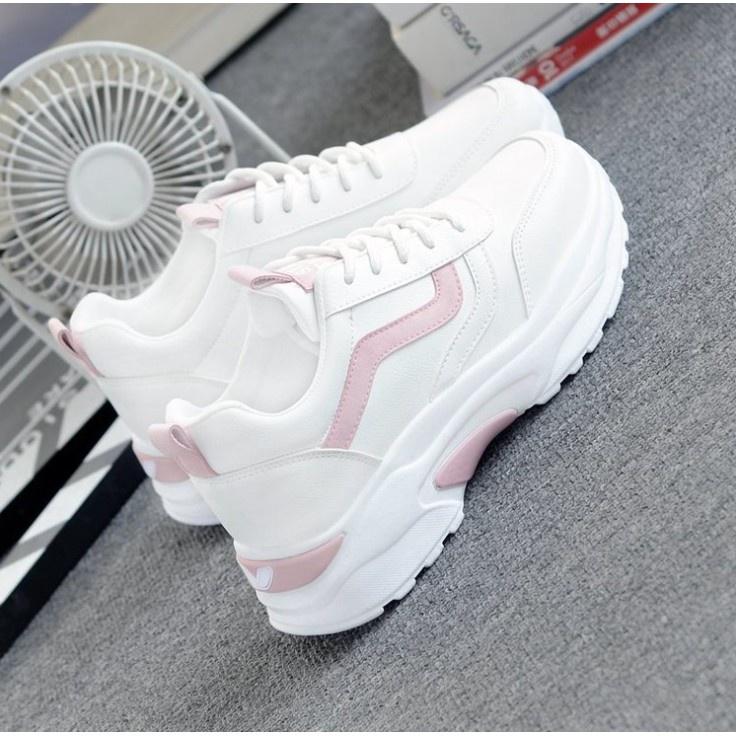 Giày sneaker thể thao nữ đế độn 5cm thời trang hàn quốc (trắng phối hồng) 000043