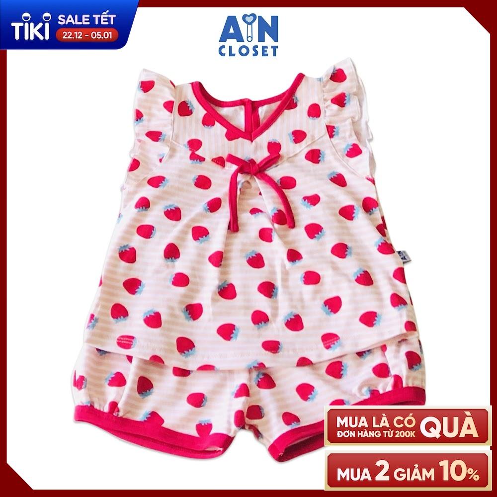 Bộ quần áo ngắn bé gái họa tiết Dâu kẻ đỏ thun cotton - AICDBGP0IGNY - AIN Closet