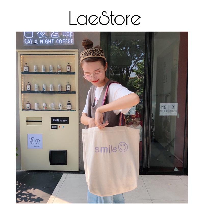 Túi Tote Vải Canvas Thêu Hoạ Tiết Smile Xinh Xắn