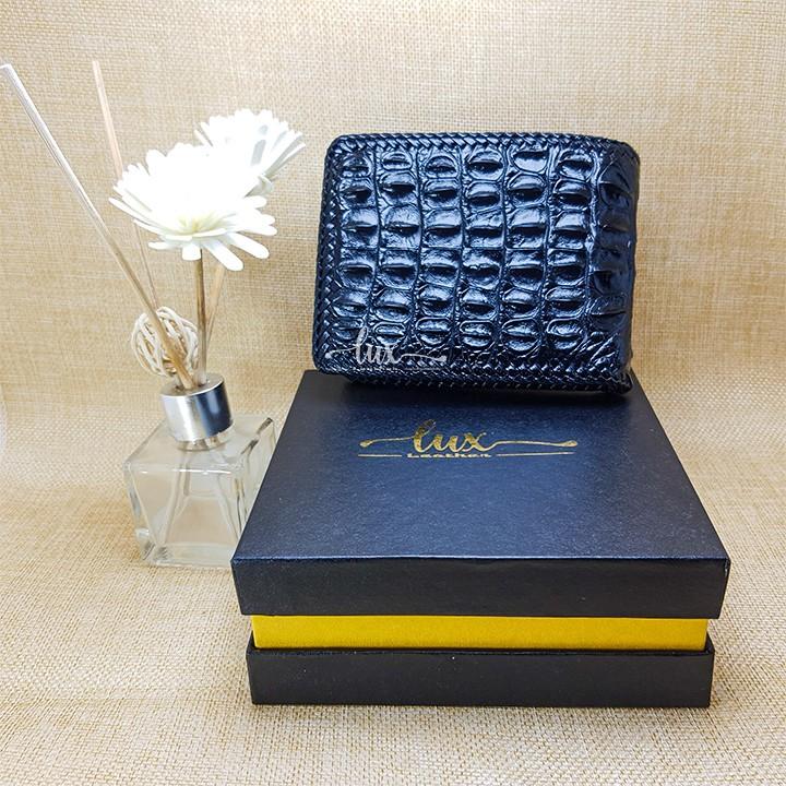Ví Nam Da cá sấu LuxLeather LM1113 Đan Viền thủ công - Một mặt - Kiểu Ngang - Gù nguyên con