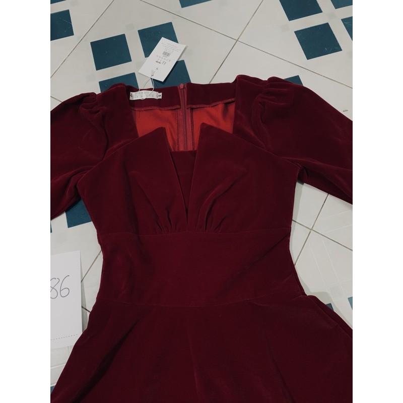 VÁY NHUNG ĐỎ ĐÔ DÁNG XOÈ DÀI 106cm
