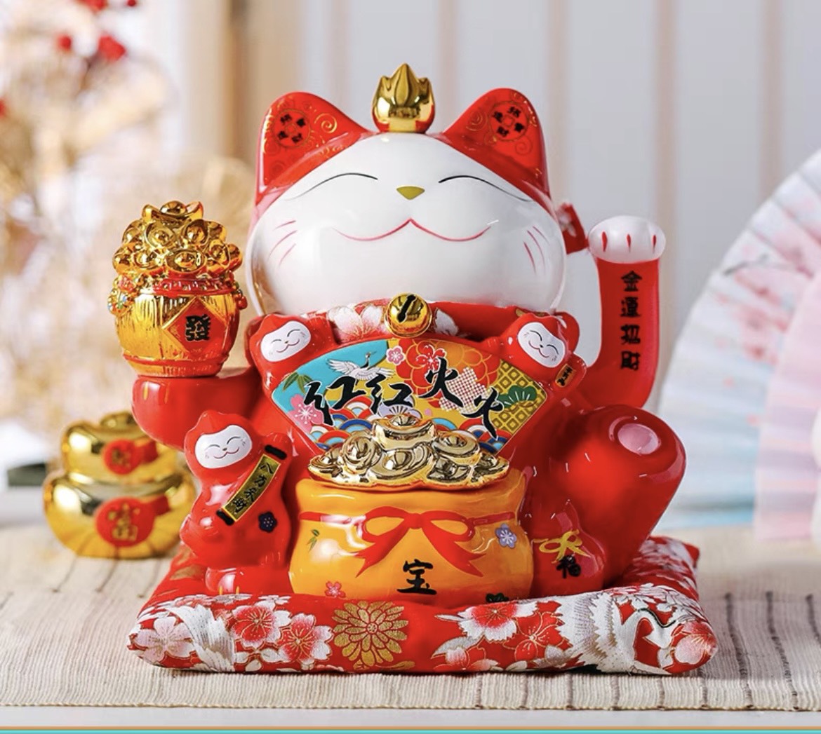 Mèo Thần Tài Sứ , Mèo May Mắn Maneki Neko cao 27cm