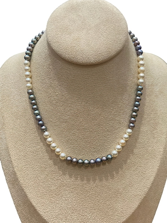 Chuỗi ngọc trai Akoya trắng mix ngọc trai nước ngọt ánh xám  - MOON Jewelry