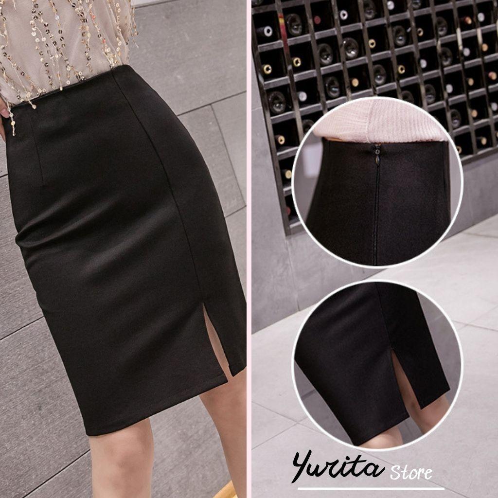 Chân Váy Xẻ Tà Trước YURITA NgắnTrên Gối Lưng Cao Xẻ Trước Đẹp Kiểu Hàn Quốc Vintage Cá Tính