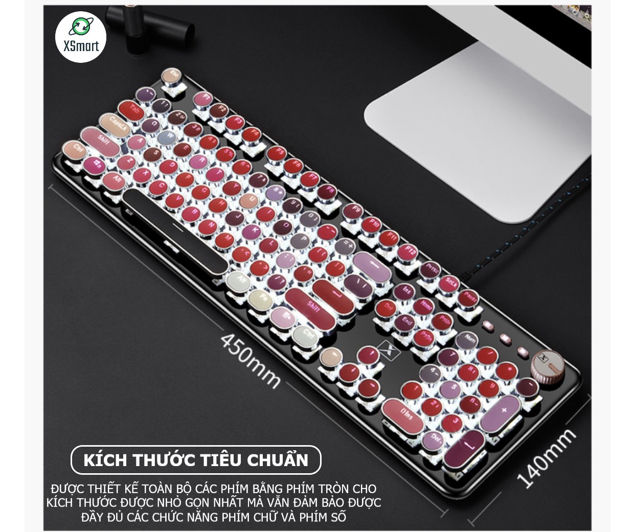 Bàn Phím CƠ Máy Tính XSmart Lipstick K520 PRO LED Đổi Màu, Bản Đặc Biệt Siêu Đẹp, Trục cơ blue switch cho pc, laptop - Hàng Chính Hãng