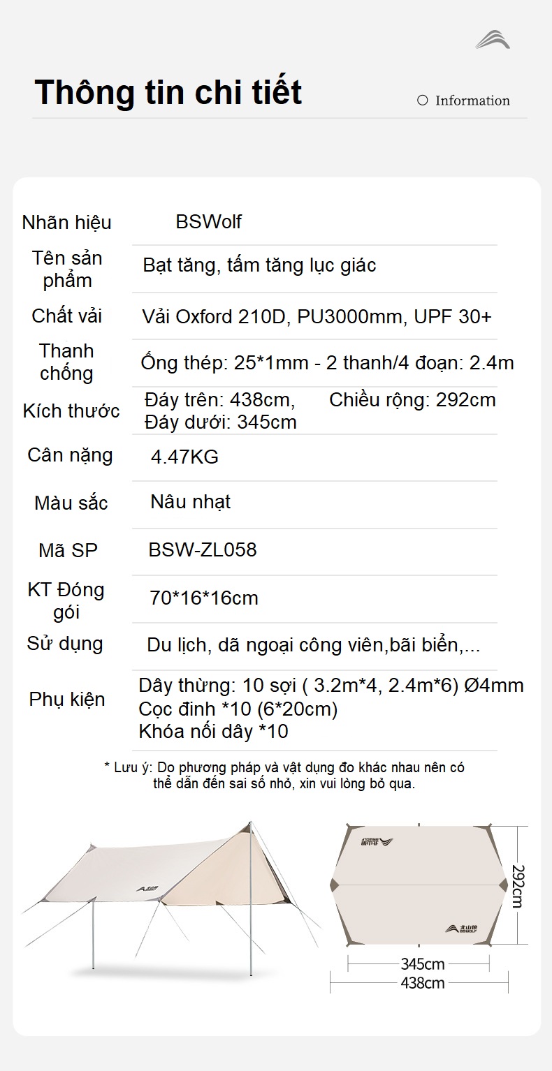 Bạt tăng, tấm tăng hình chữ nhật 12m2 -ZL058. Cắm trại, dã ngoại, phượt cho gia đình, teambuilding 6-8 người.