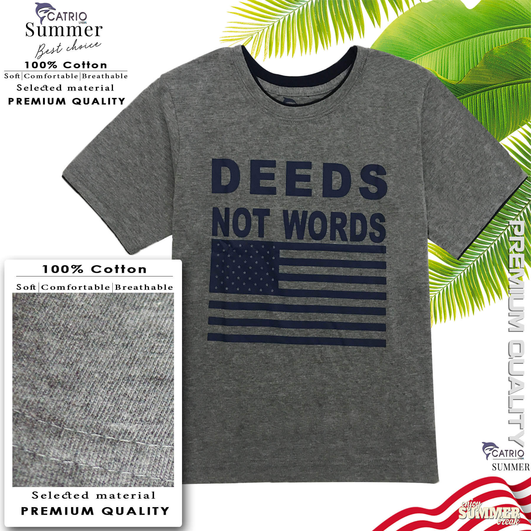 ÁO THUN BÉ TRAI NGẮN TAY CATRIO in DEEDS là áo phông trẻ em từ 9 tuổi đến 18 tuổi  màu XÁM, chất liệu 100% cotton an toàn, áo thun bé trai thuộc BST quần áo thời trang trẻ em CATRIO