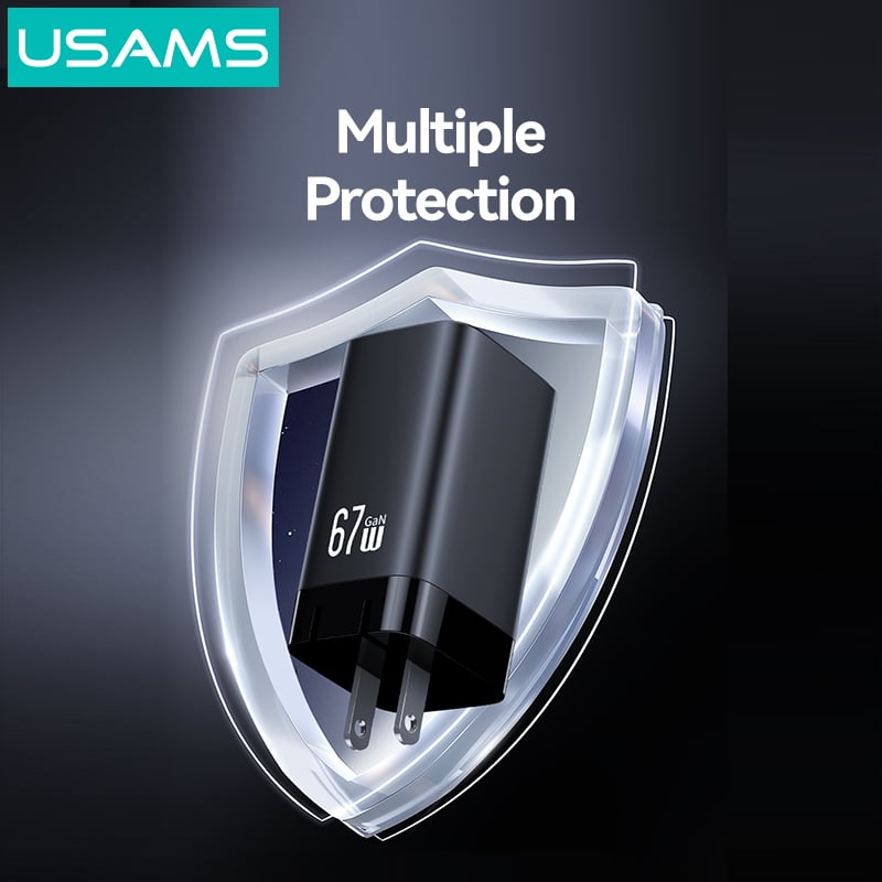 Củ Sạc Nhanh 67W 2C+A USAMS CC272 (GaN Charger, 3 Port, CC272 chân dẹp) Hàng Chính Hãng