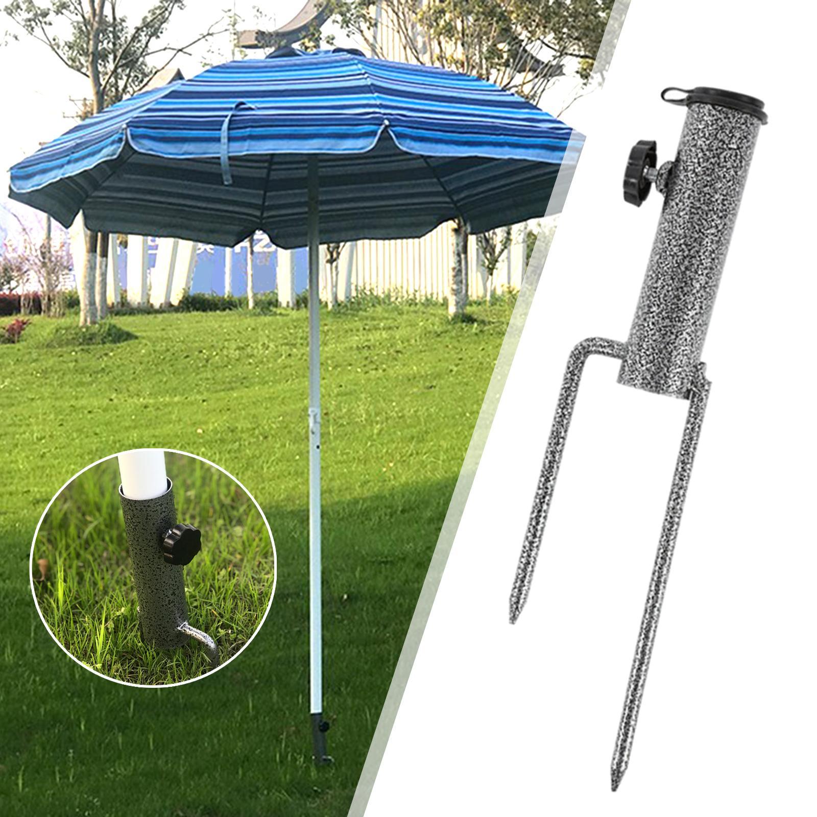 Parasol Umbrella Base Stand Outdoor Garden Metal Parasol Holder w/ 2 Forks