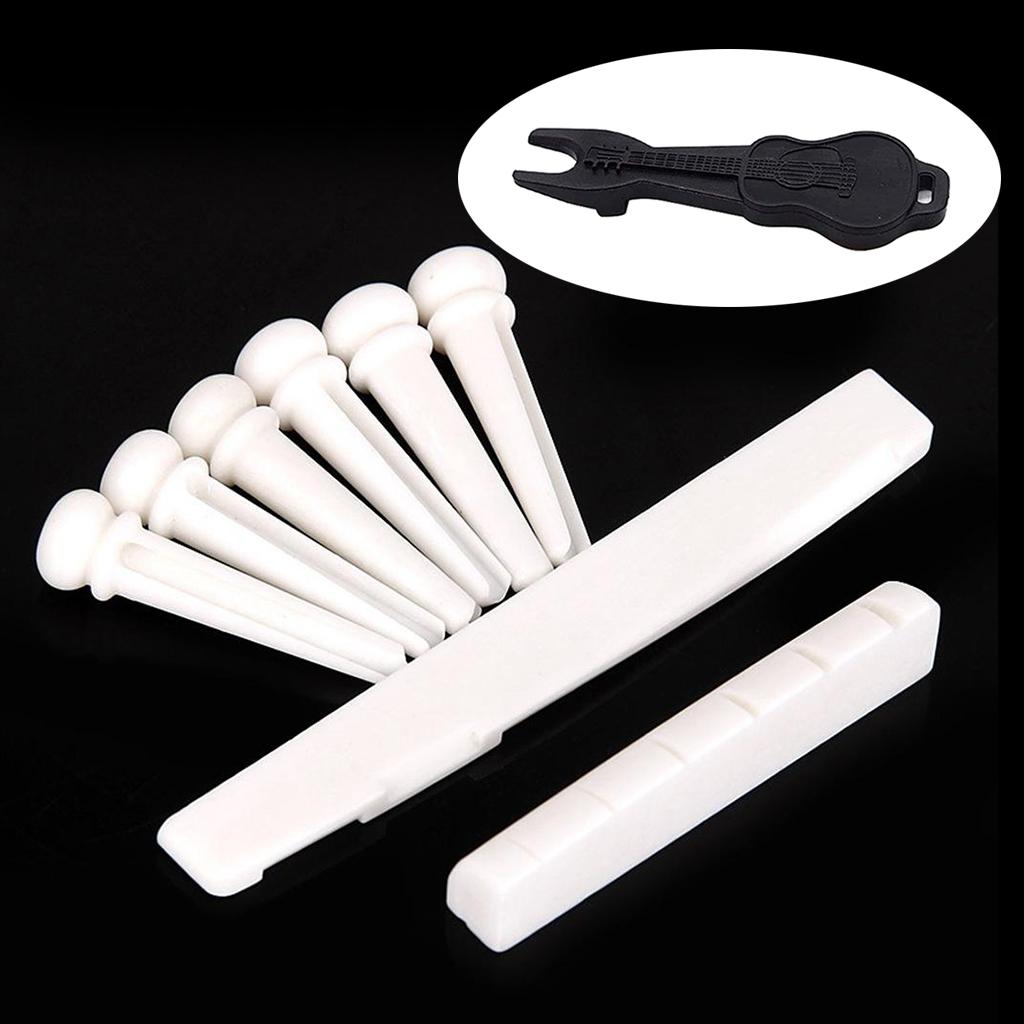Durable Bone Bridge Saddle + Nut + 6pcs Pins Made of Real Bone for 6 String Acoustic Guitar