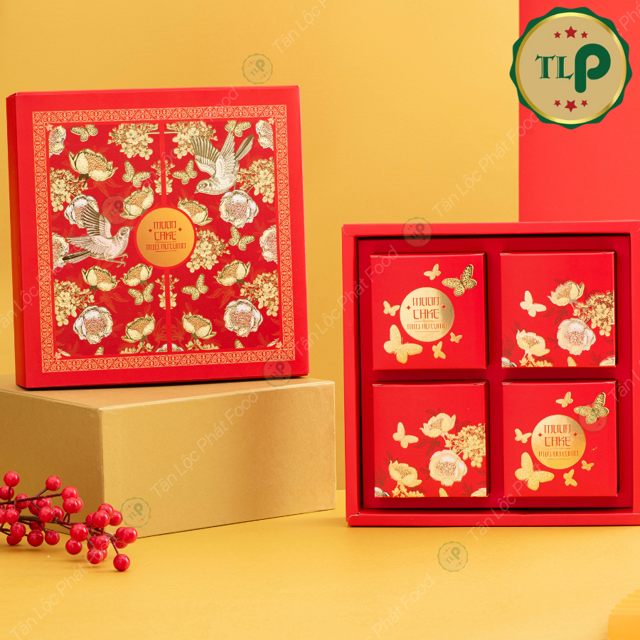 Hộp 4 bánh Trung Thu Tân Lộc Phát | Quà Tặng Trung Thu Đoàn Viên | Nhân Bánh Nhiều Vị (Thập Cẩm, Đậu Xanh, Khoai Môn, Dừa, Trà Xanh)