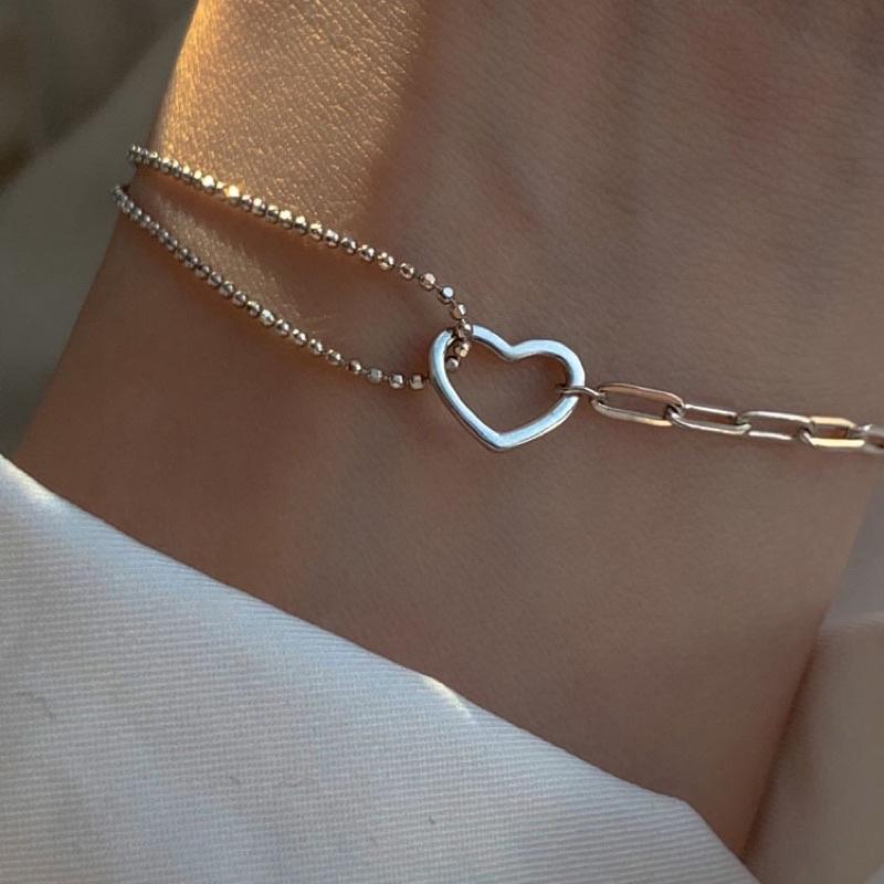 Lắc tay vòng tay bạc dây mảnh nối charm tim