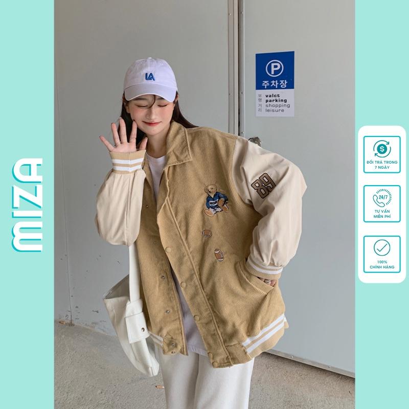 Áo khoác nhung nam nữ bomber unisex gió jacket cúc bấm form rộng local brand ulzzang phong cách hàn quốc đep In Gấu