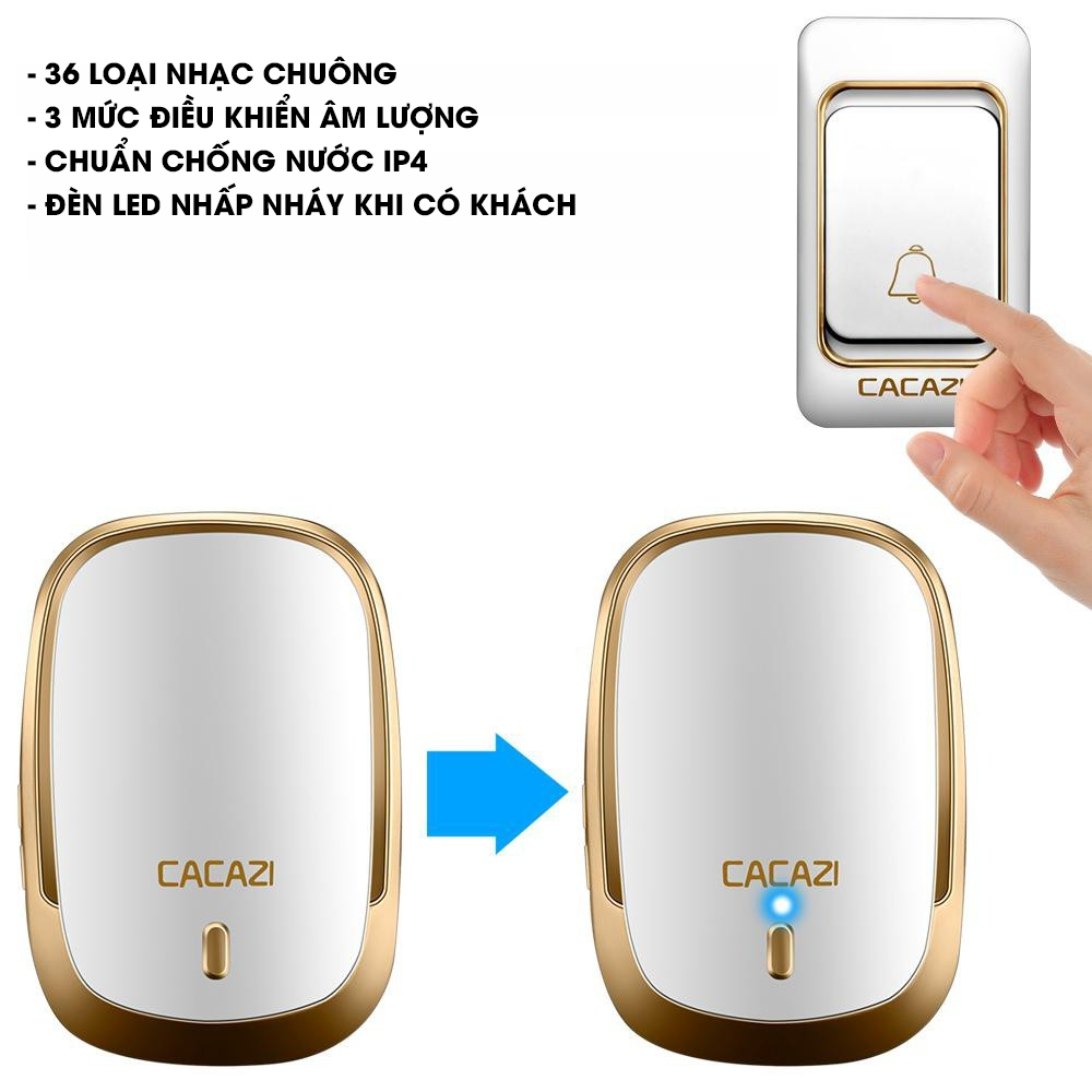 Chuông cửa không dây Cacazi CA-12, 3 mức âm lượng, 38 nhạc chuông