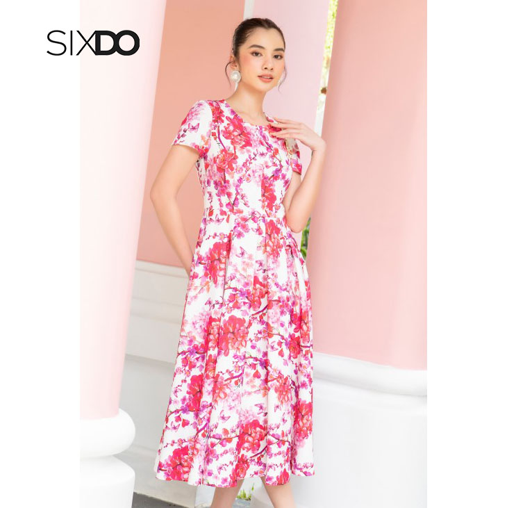 Đầm ôm midi họa tiết thời trang SIXDO