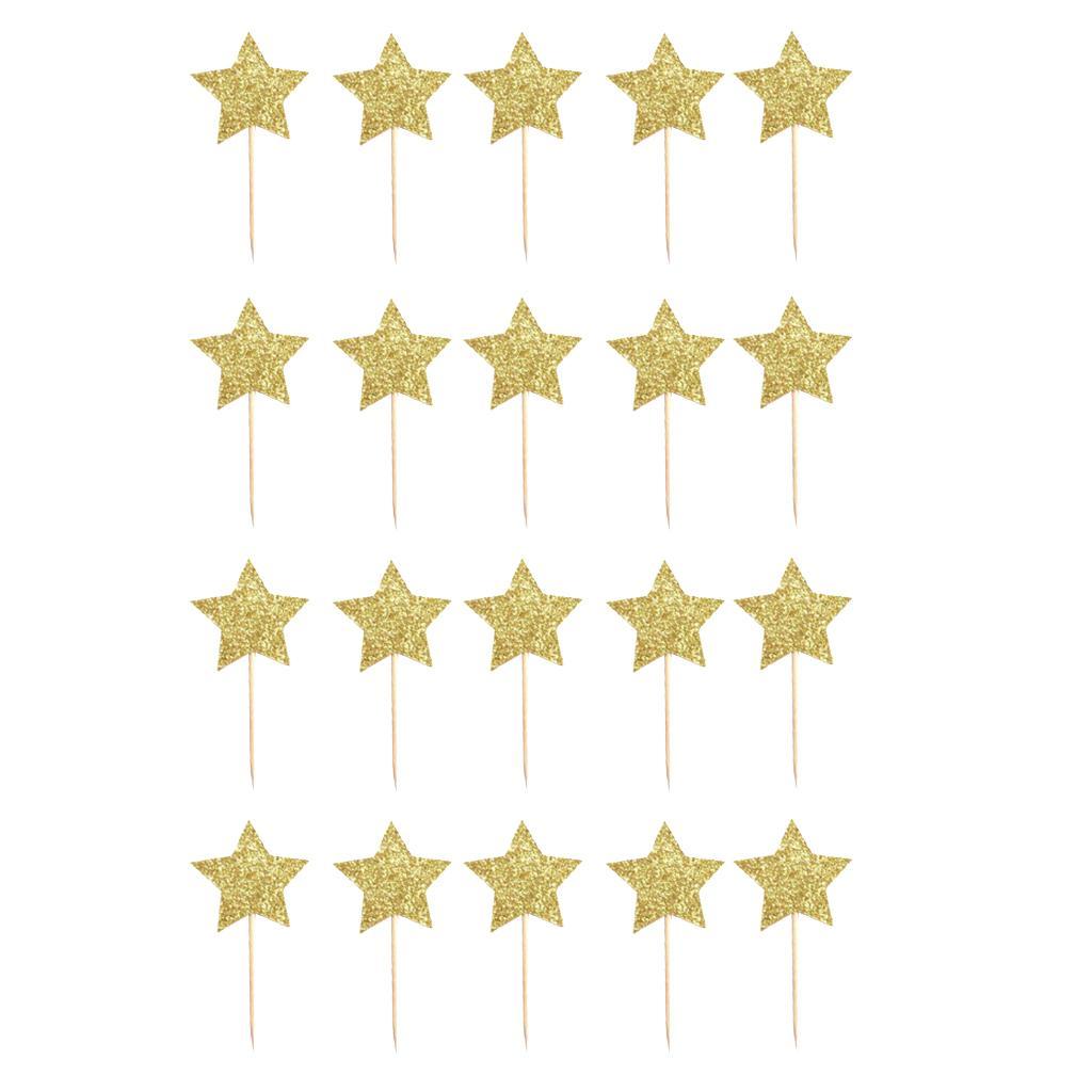 20pcs Glitter Paper Star Cake Topper Birthday Kids Baby Shower Cake Decor