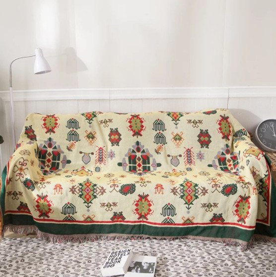 Khăn phủ Sofa, Thảm thổ cẩm vintage trang trí, Thảm phòng khách kích thước 1m8x2m3
