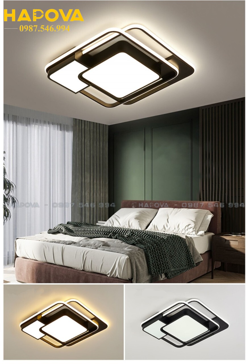 Đèn ốp trần trang trí hình vuông HAPOVA 1089 Điều chỉnh ánh sáng 3 màu