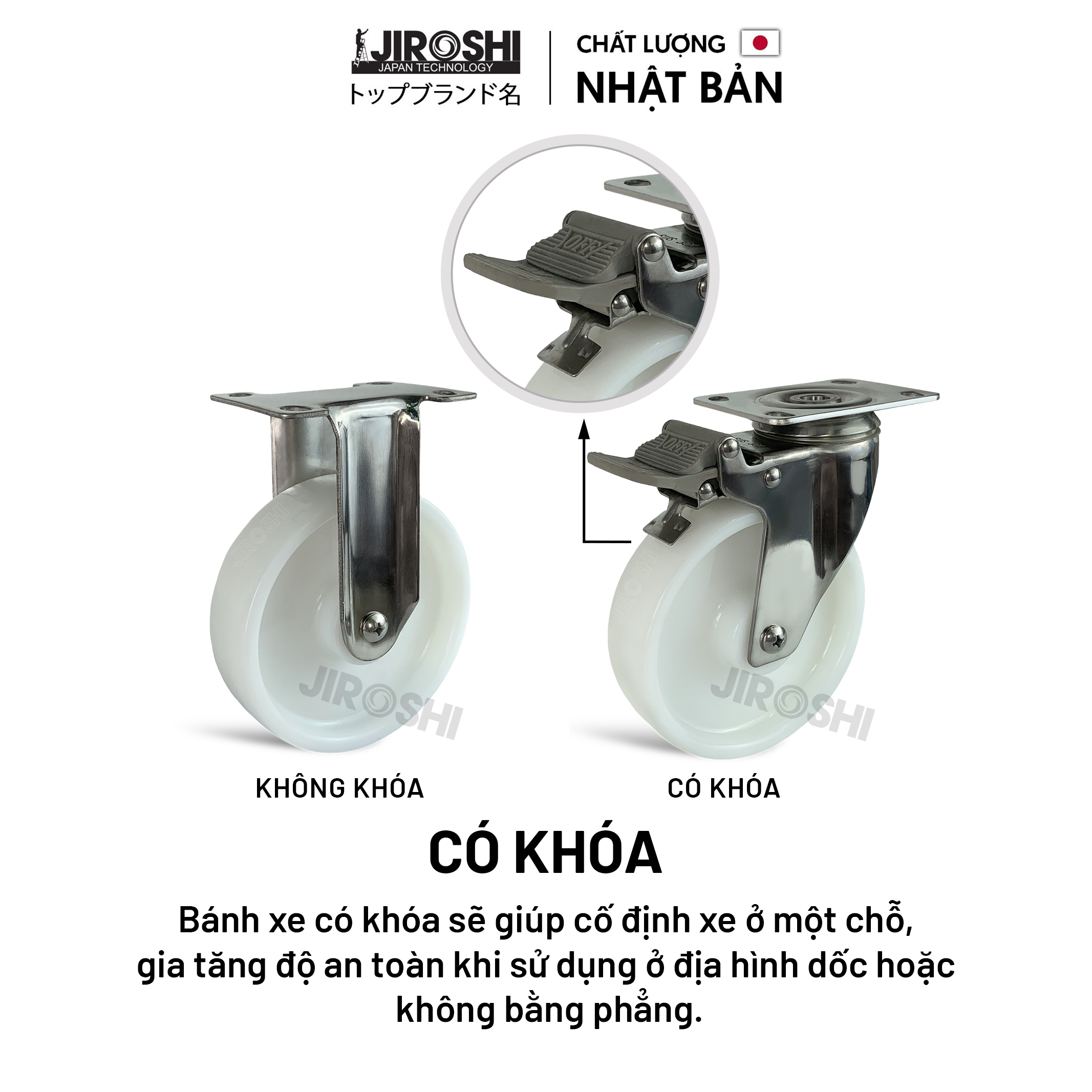 Bánh xe đẩy hàng tải trọng lớn chống hóa chất JIROSHI , Bánh xe có bạc đạn chịu nhiệt độ cao công nghệ nhật bản